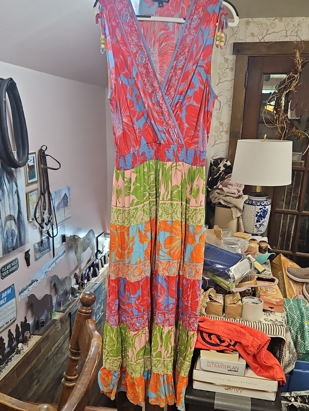 Bright Multi-Panel Floral Maxi Dress - Sleeveless Wrap